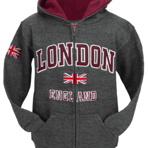 Unisex Kids London England Zipped Hooded Hoodie Sweatshirt 4 Colours