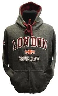 LE129Z Unisex London England Zipped Hooded Sweatshirt 8 Colours