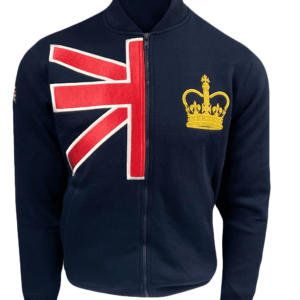 LE171 Unisex Union Jack Crown Baseball Jacket with free UJ Pin Badge Navy Colour Size XS to 4XL