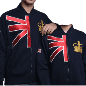LE171 Unisex Union Jack Crown Baseball Jacket with free UJ Pin Badge Navy Colour Size XS to 4XL